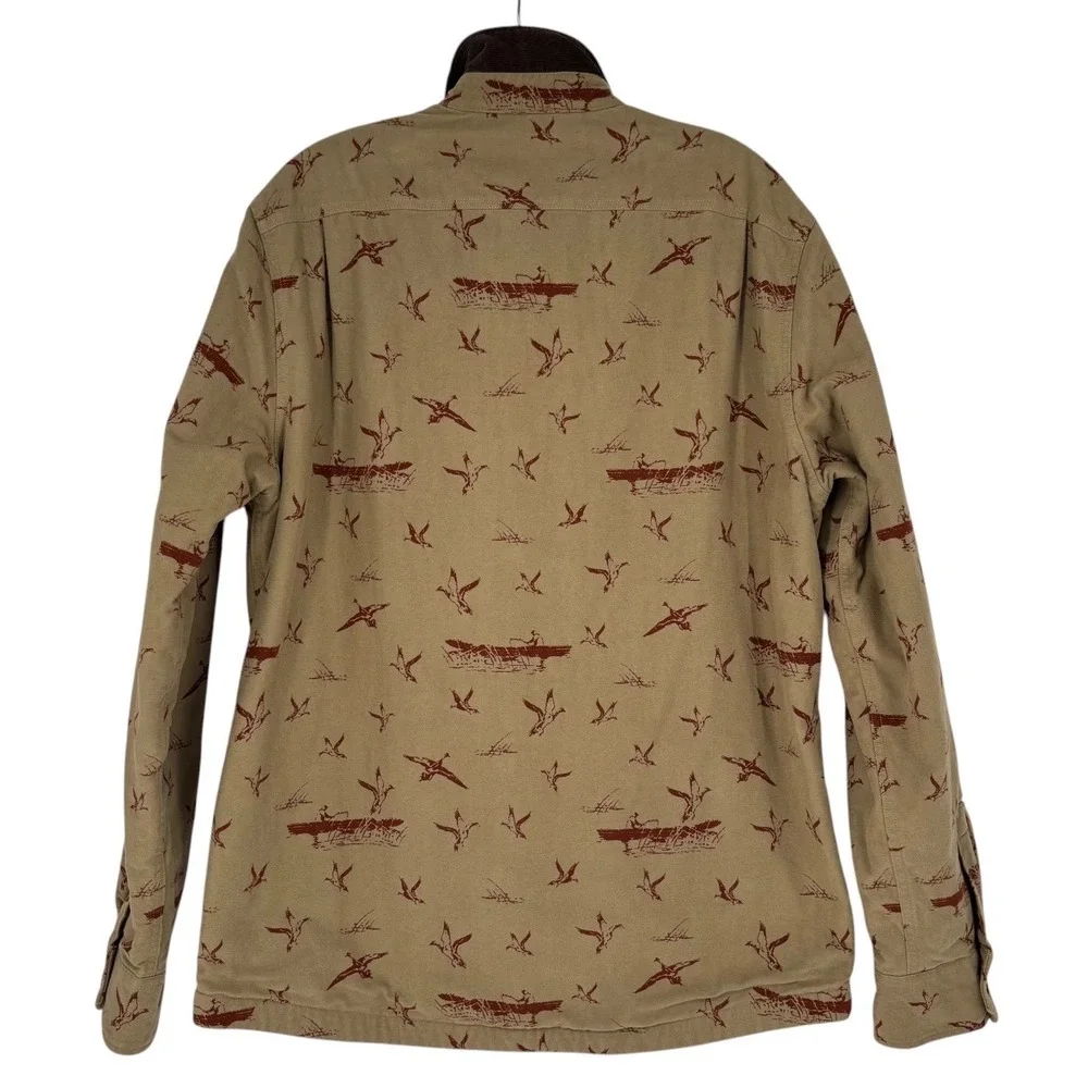 LL Bean Signature Slim Fit Chamois Jacket Geese Camo Quilted Lined Mens M 522077